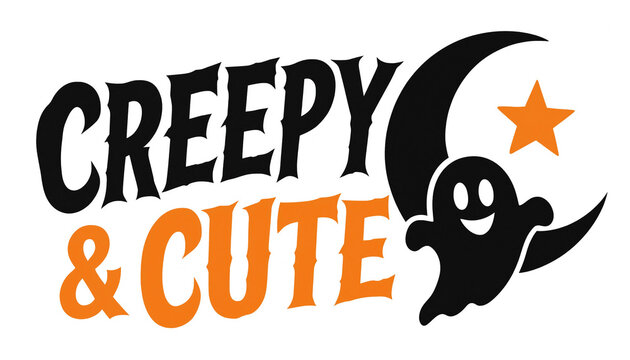Creepy and cute halloween vector logo design featuring a smiling ghost and crescent moon graphic element halloween celebration illustration invitation friendly crescent astronomy