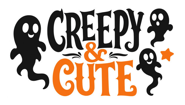 Creepy and cute halloween spooky season design with ghosts and stars vector art halloween typography illustration celebration floating decorative seasonal templated creative isolated