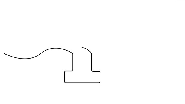 Minimalist continuous line drawing of number one drawing process on white background loop - looping footage