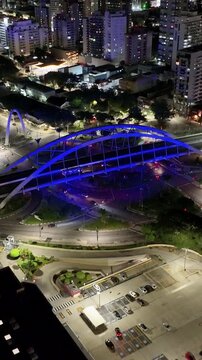 Suspension Bridge In Osasco Sao Paulo Brazil. Iconic Structure Of Bridge Connecting Landmarks Streets. Night Cities Of The World Landscape. Landmark Town. Osasco Sao Paulo.