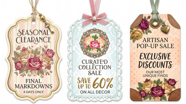Set of decorative vintage floral price tags for retail sales and boutique promotions