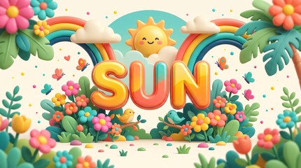 Fototapeta premium Cute 3D clay style cartoon illustration featuring the word 