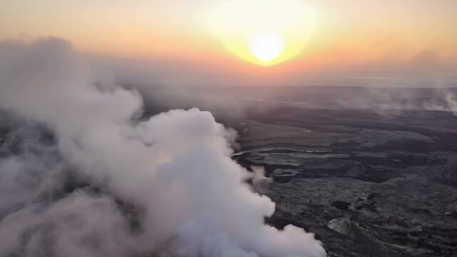 Erta Ale volcano Danakil Depression Ethiopia, eruption. Aerial view.