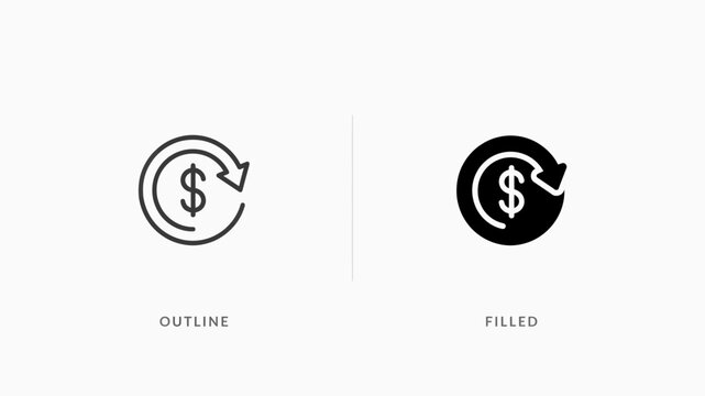 Dollar sign return icon displays financial reimbursement and refund processes in a simple style currency finance money exchange