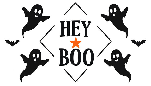 Spooky hey boo halloween design comprising ghosts bats and star motif with halloween illustration celebration seasonal traditional decoration typography