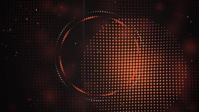 Vintage halftone dot background, orange retro circle motion graphics, cinematic film grain texture loop