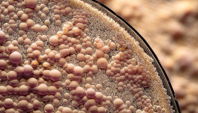 microscopic view of yeast cells from saccharomyces cerevisiae with budding structures