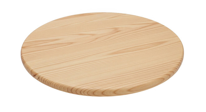 Round wooden cutting board on a flat surface isolated on transparent background