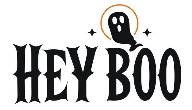 Halloween vector typography with single ghost and text hey boo halloween illustration celebration invitation decoration silhouette character creature