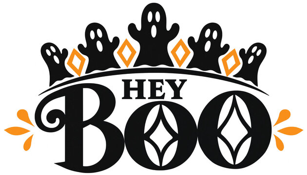 Halloween vector greeting with ghosts and text hey boo halloween illustration celebration invitation decoration silhouette character creature