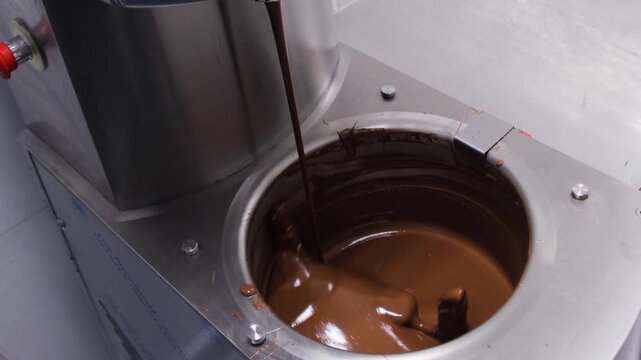 Chocolate Factory Working Process, Industrial Chocolate Making and Production Line with Cocoa Processing, Mixing, Tempering and Packaging Equipment, Modern Food Manufacturing.