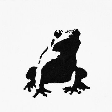 Stencil art of frog - black grunge style isolated on white background