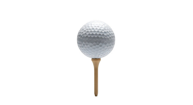 White golf ball resting on a wooden tee isolated on transparent background