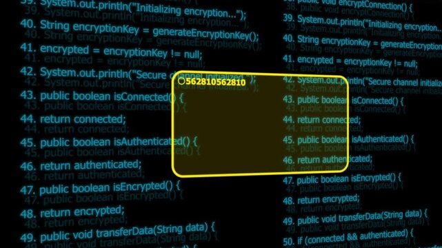 Digital data security and software programming code background, with scanning interface, coding development
