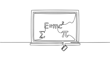 Fototapeta premium Continuous line drawing of a chalkboard with math formulas. Minimalist blackboard vector illustration. Education and science concept isolated on white background