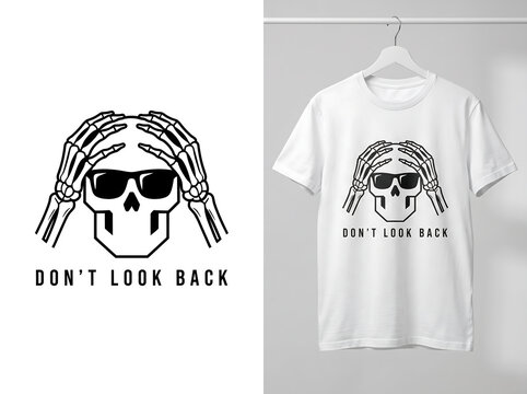 Skull Wearing Sunglasses Graphic T-Shirt Design with Hand Gestures, Cool Summer Beach Vibe Skeleton Vector Art for Streetwear Apparel
