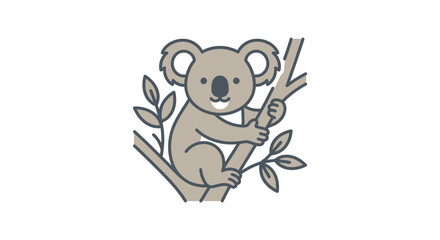 Fototapeta premium Cute cartoon koala bear sitting on a tree branch illustration.
