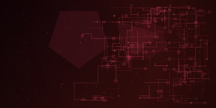 abstract red technology background with digital microchip circuit connections and futuristic electronic data network design