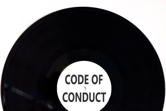 Code of conduct words symbol. Concept words Code of conduct on beautiful black vinyl disk. Beautiful white background. Business Code of conduct concept. Copy space.