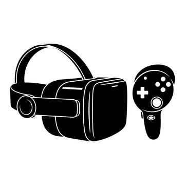 Virtual reality headset and handheld motion controller icon.