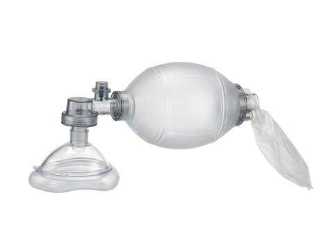 medical ambu bag manual resuscitator breathing device isolated on transparent background