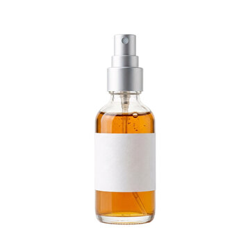 Amber Serum in Clear Glass Spray Bottle on White Background