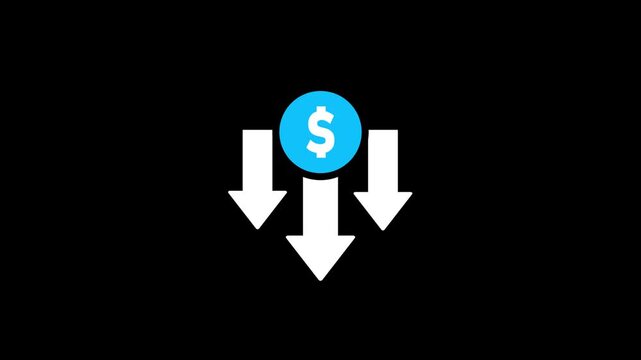 Three Downward Arrows with Dollar Symbol Representing Financial Loss, Market Decline, Reduced Revenue, Economic Downturn, Investment Risk, Debt, Business Challenges, and Falling Profits
