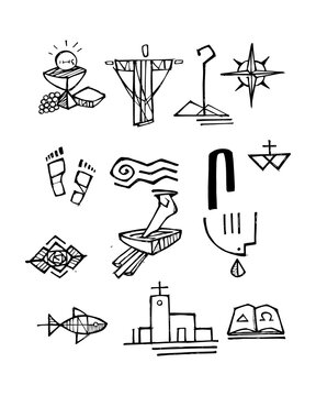 Collection of hand-drawn Christian icons