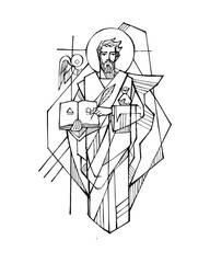 Fototapeta premium Saint Matthew holding a book with a winged angel symbol