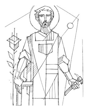 Saint Joseph the Worker with carpenter tools