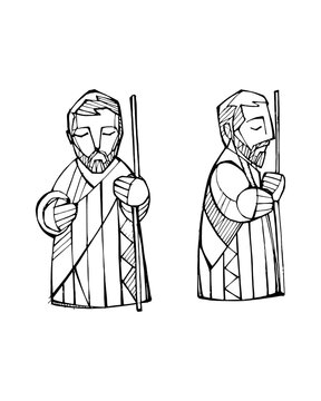 Two views of Saint Joseph holding a staff