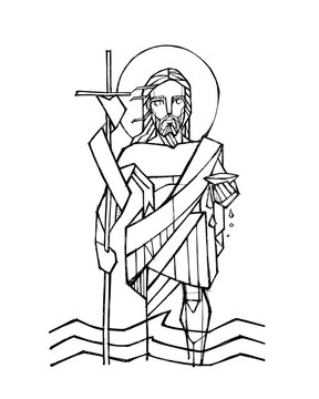 Saint John the Baptist holding a cross and baptismal shell