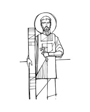 Saint Joseph the Worker holding a staff and tools