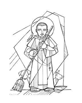 Saint Martin de Porres with a broom and animals