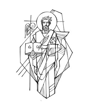 Saint Matthew holding a book with a winged angel symbol