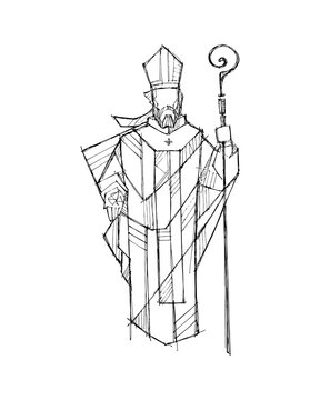 Geometric Saint Patrick holding a bishop's crozier