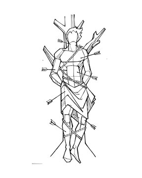 Saint Sebastian tied to a tree and pierced by arrows