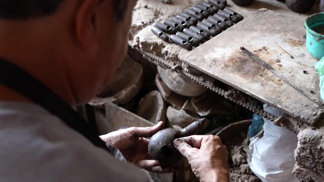 Artisan potter crafting traditional ocarina whistle