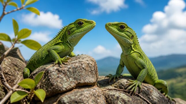 Two Green Lizards
