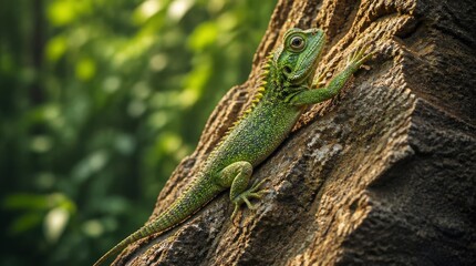 Fototapeta premium Green Lizard on Tree