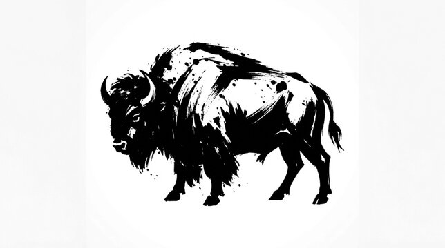 Powerful american bison ink drawing showcases heavy brush strokes for rugged wilderness branding.