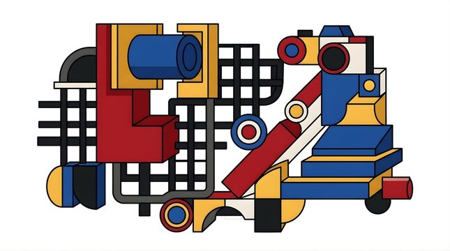 Bauhaus inspired abstract geometric composition with primary colors