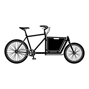 Black cargo bicycle with large storage box on frame