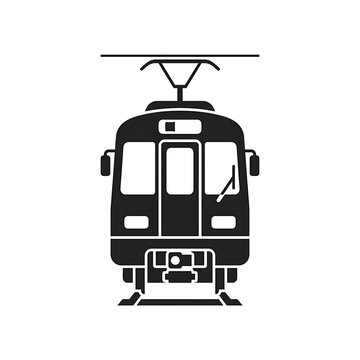 Black tram train front view vector illustration