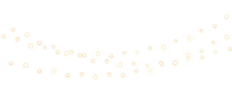 White Glowing String Light Garlands with Decorative Bulbs Isolated on Transparent Background