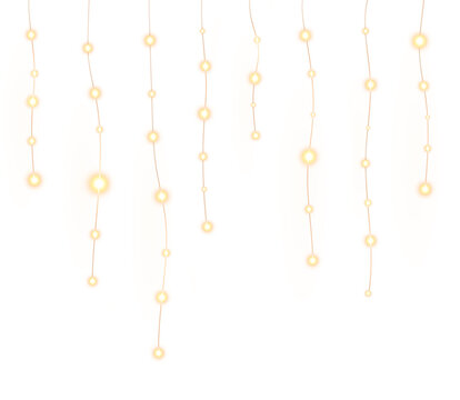 Hanging Orange Glowing Lights with Decorative Light Orbs Isolated on Transparent Background