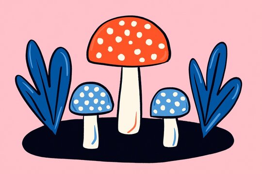 Whimsical mushroom illustration with autumn foliage