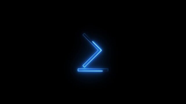 Neon blue arrow icon flickering light animation digital symbol on solid black background.