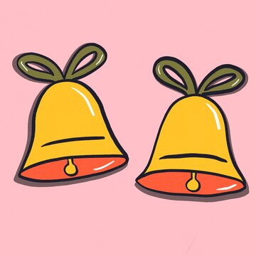 Christmas bell illustration with festive ribbon on pink background