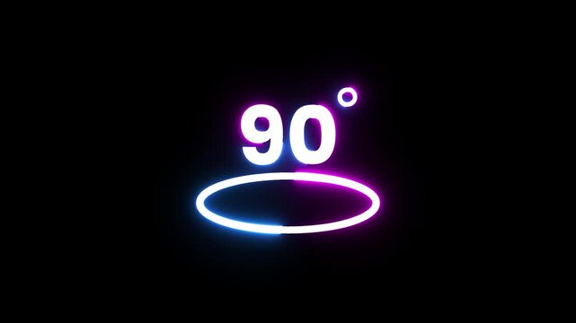 Neon glowing 90 degree angle symbol rotating in dark background motion graphic animation.